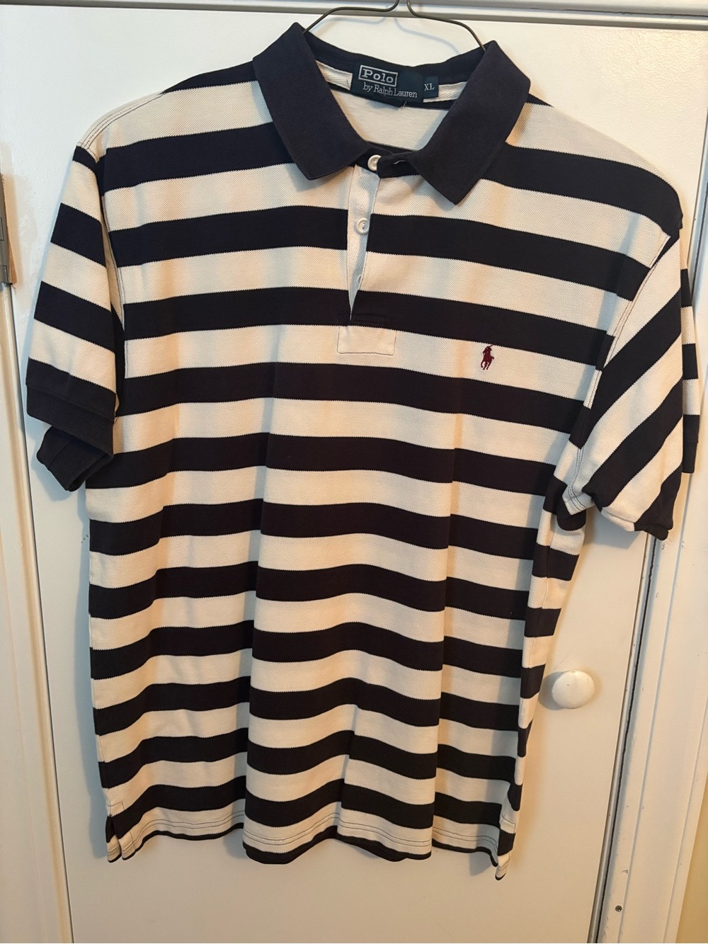 Ralph Lauren Striped Polo in Navy and White with Red Pony